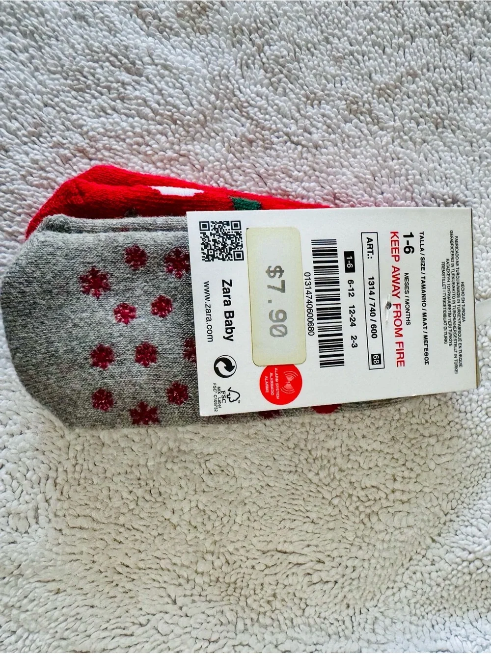 Zara Red White Green Snowman Kids Socks